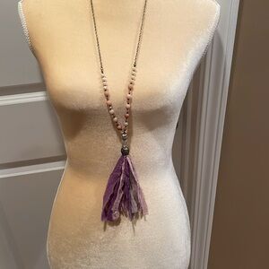 Elegant beaded Purple Tassel Necklace